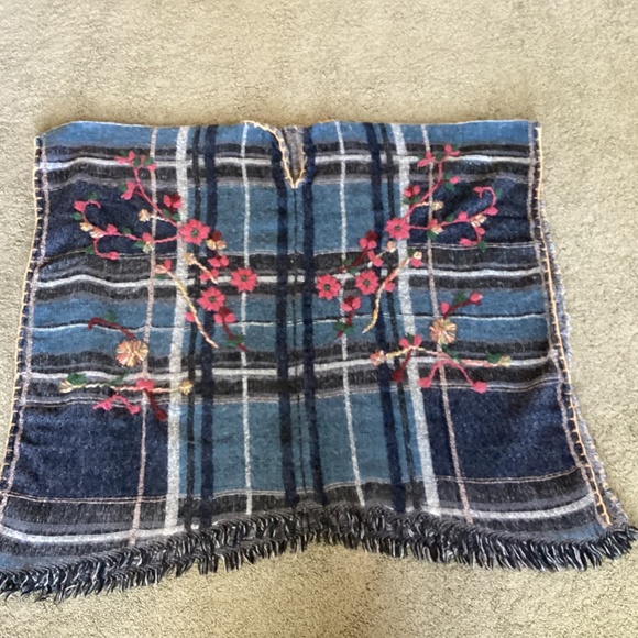 Embroidered plaid poncho by Anthropologie OS - Picture 3 of 8